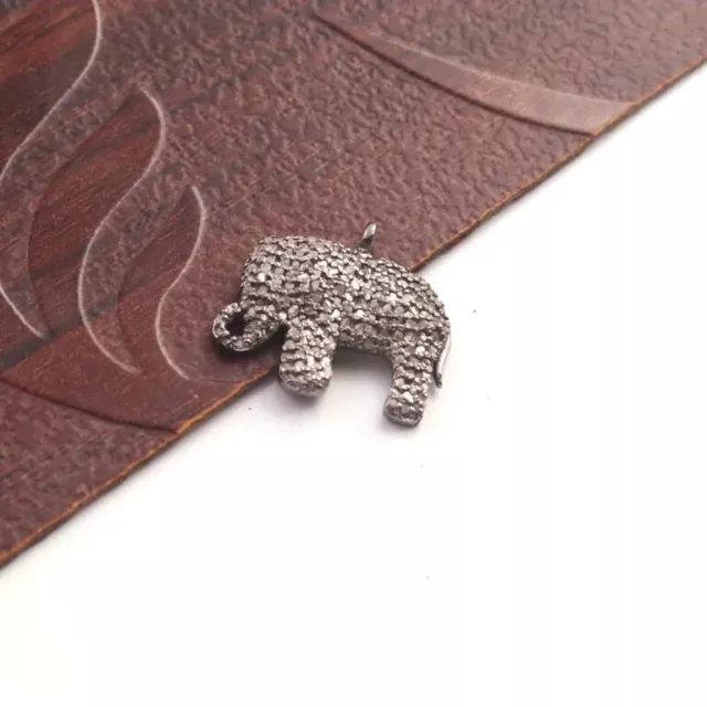 1 Pc Pave Diamond Elephant Charm pendant  925 Sterling Silver, 17mmx20mm