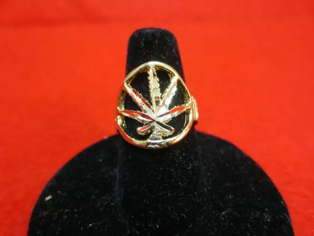 14KT Or EP Arrondi Marijuana Cannabis Pot Contour Taille Bague 11