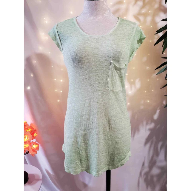 Joie Rancher D Linen Pocket Tee Burnout Womens Size XS Neon Lime Green Light Top