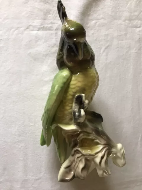 Vintage Cockatoo Parrot Bird On Corn ~  Porcelain Pottery California Figurine