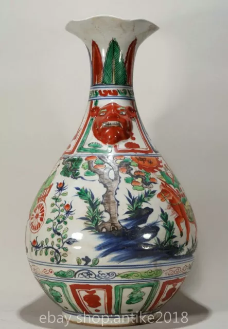 18" Old Chinese Doucai Porcelain Dynasty Gui Gu Zi Downhill Bottle Vase Pair 3