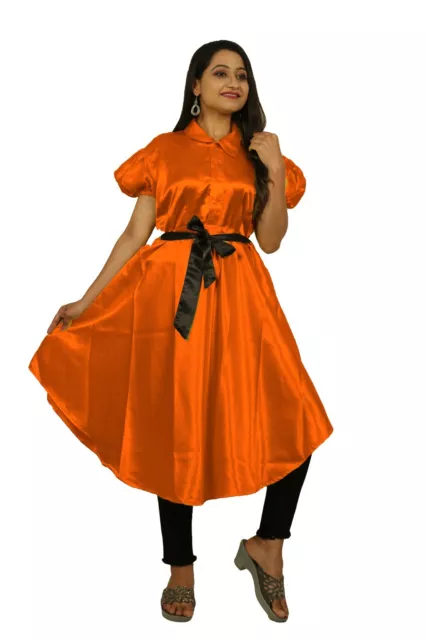 Satén Top Largo Naranja Uno Paz Frock Mujer Ropa Casual Ropa de Fiesta S117