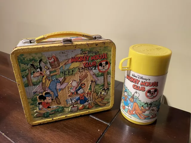 Vintage 1976 Walt Disney "Mickey Mouse Club" Yellow Metal Lunchbox With Thermos