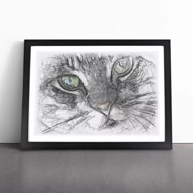 Portrait Of A Cat Vol.2 Sketch Wall Art Print Framed Canvas Picture Poster Decor