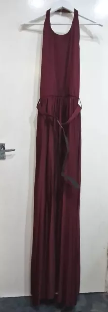 Maxi abito ASOS alto senza schienale collo a pieghe cintura abito lungo marrone UK14 42