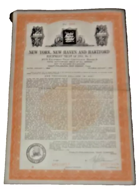 1954 New York New Haven & Hartford Railroad Equipment Trust Certificate #0000 B