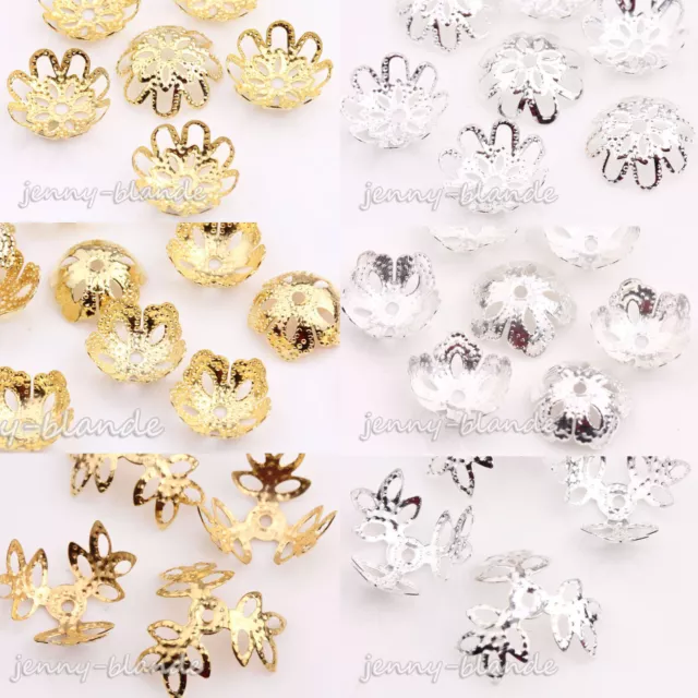 50/100 Silver/Gold Plated Metal Flower Spacer Bead Caps Jewelry Finding 14x5mm