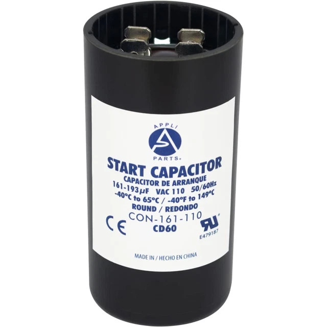 Appli Parts Motor Start Capacitor 161-193 Mfd (Microfarads) Uf 110-125 VAC Univ