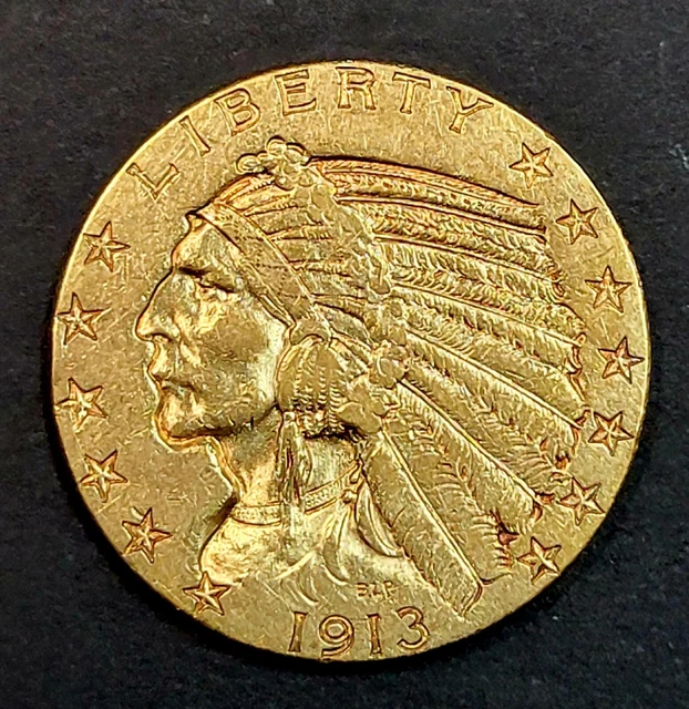 1913  $5 Five Dollar Indian Head Gold Half Eagle