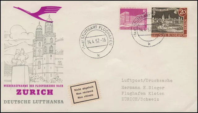 Eröffnungsflug Lufthansa Wiederaufnahme Flugverkehr STUTTGART / ZÜRICH 14.4.1957