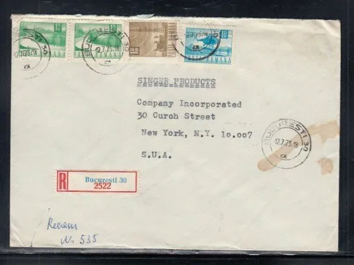 ROMANIA Registered Cover Bucharest to New York City 12-7-1973 Cancel