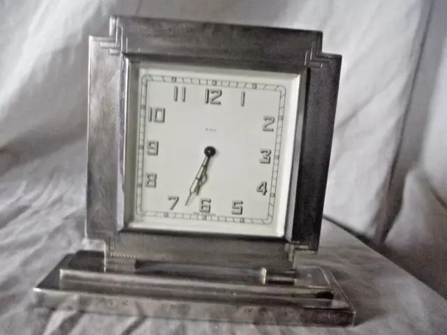 Antique George V Art Deco Silver Cased Mantle Clock 1935