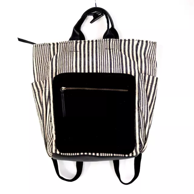 Universal Thread Utility Backpack Black White Striped Canvas Padded Book Bag