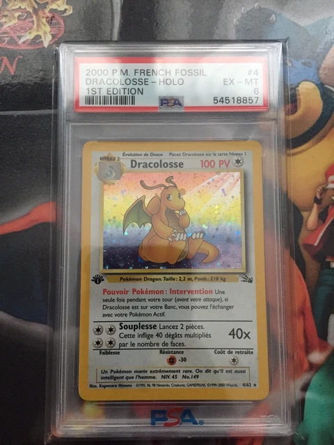 Carte Pokemon Dracolosse holo fossile 4/62 édition1 PSA 6