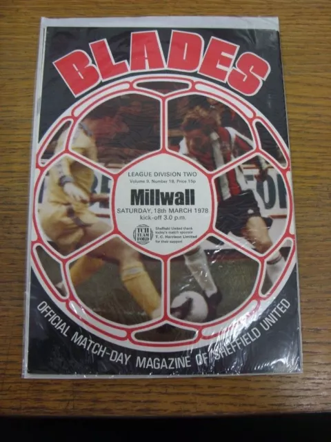18/03/1978 Sheffield United v Millwall  . UK ORDERS ALL INCLUDE FREE ROYAL MAIL