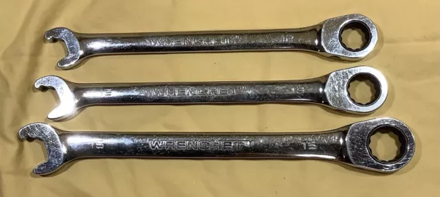 Wrenchet Metric Combination Ratcheting Wrench Lot of 3, Size 12, 13, and 15