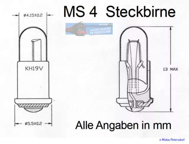 Ersatzlampen MS4 Sockel  19V ( Märklin 600000 )   -  10 Stück   NEU 2