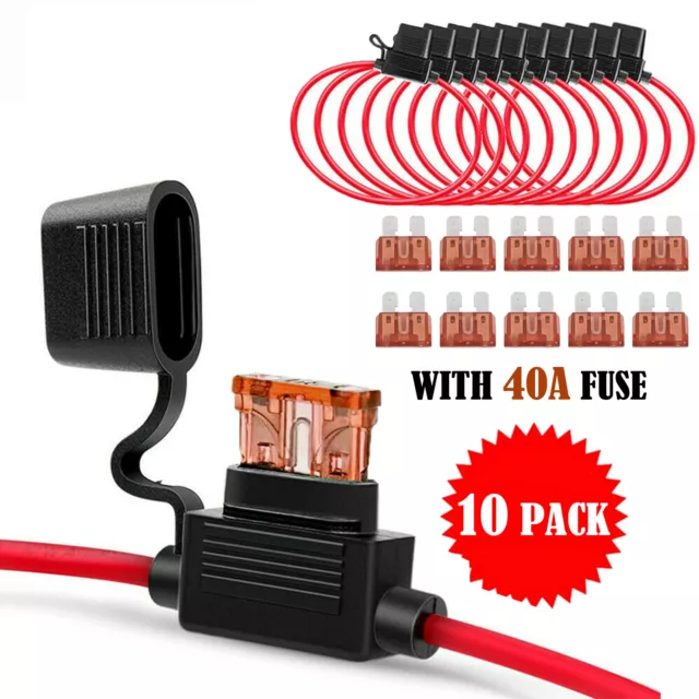 12 Gauge 10 Pack In-line ATC ATO Fuse Holder 40 AMP Blade Fuse Holder Cover 12V