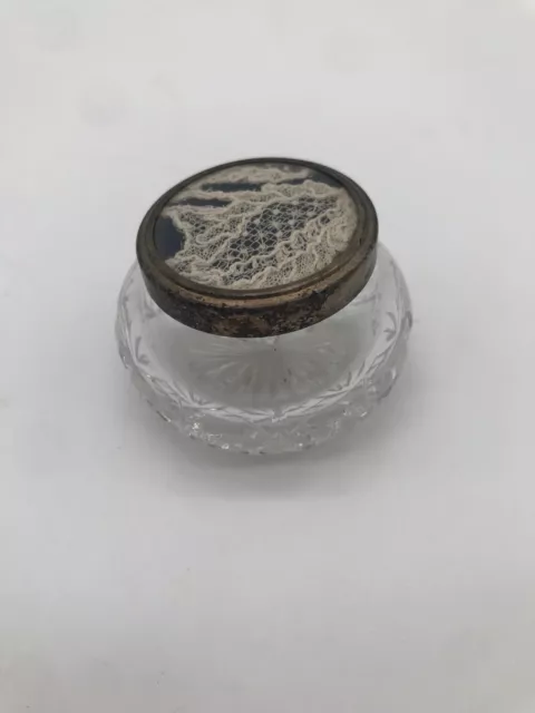 Antique remembrance memento mori Cut Glass Vanity dresser Powder Jar hair