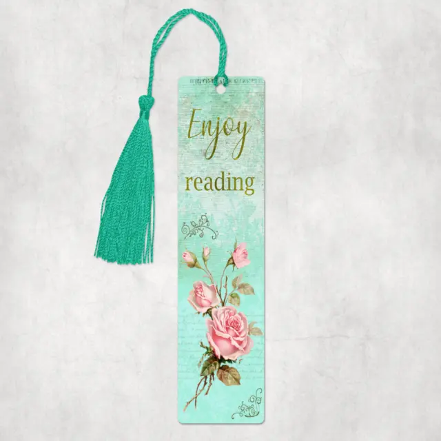 Enjoy reading Vintage Rose Green Aluminium bookmark, Book Lover Gift, Floral