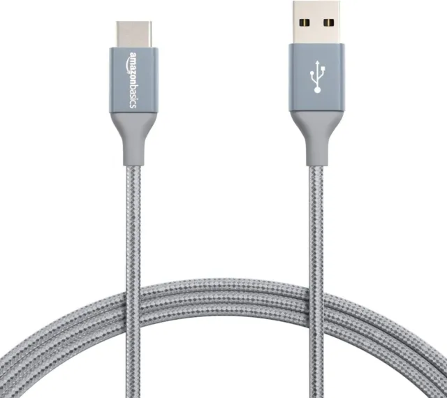 Amazon Basics Double Braided Nylon USB Type-C to Type-A 2.0 Male Cable, 1.8 m,