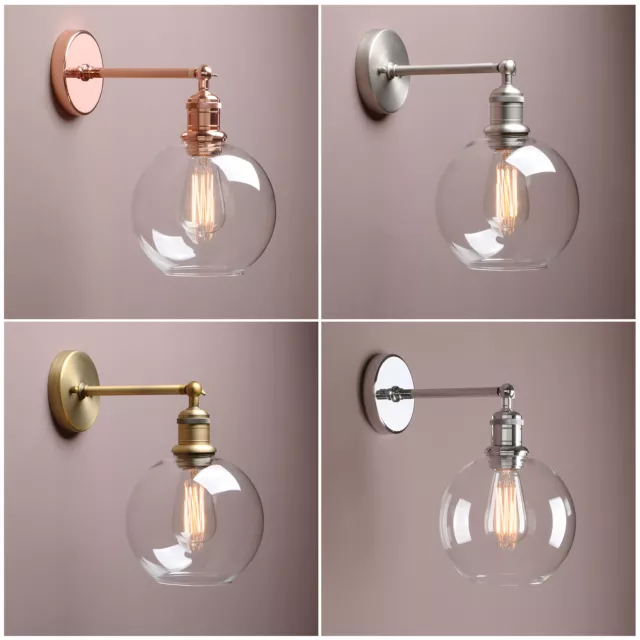 Pathson 7.9" Globe Clear Glass Retro Industrial Sconce Lamp Bathroom Wall Light