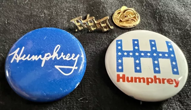 1968 Hubert Humphrey HHH Presidential Campaign Pinback Buttons and Lapel Pin
