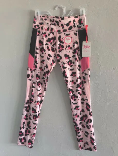 Justice Girls Pink Leopard Print Blocked Full Length Legging Size M (10) New