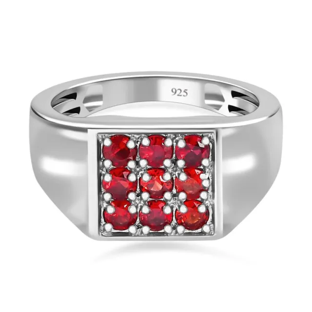 TJC 1.2ct Red Sapphire Cluster Ring for Men in Platinum Over Silver