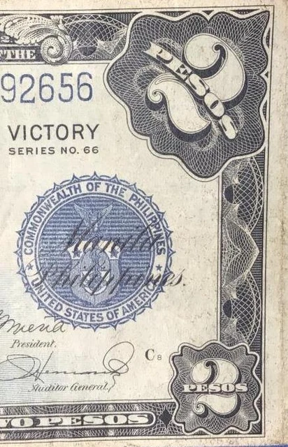 1944-45 $2 Philippines "Treasury Certificate" World War II "Victory Note"! FINE!