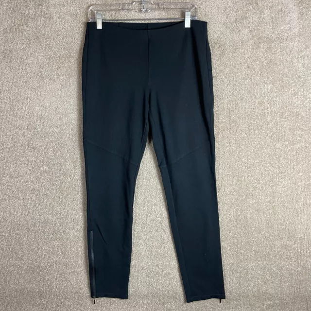 Eileen Fisher Legging Pants Womens Size Small Black Ponte Knit Pull On Ankle Zip