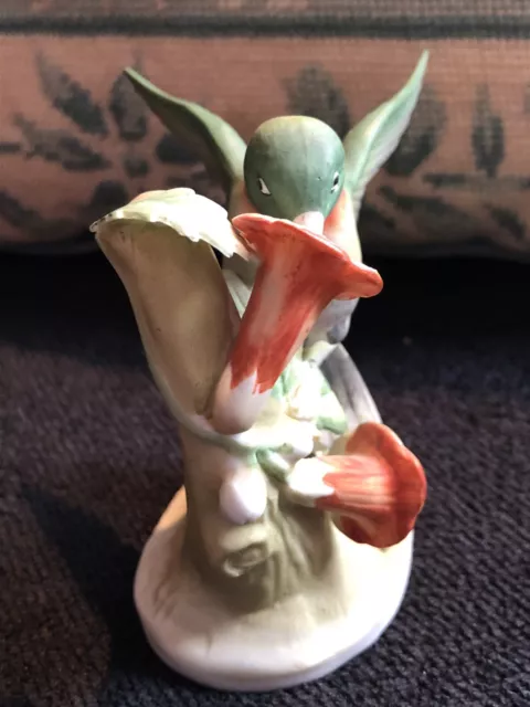 VTG Hummingbird & Trumpet Flower Figurine 3.5” Porcelain Japan 1953 Lefton’s 2