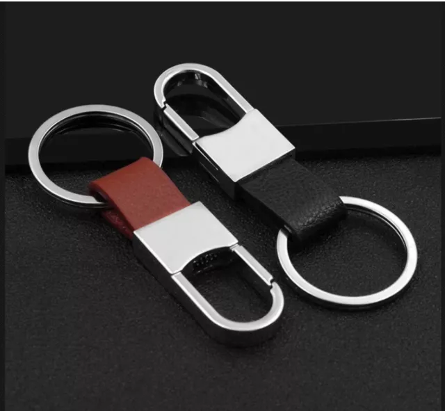 Men Creative Metal Leather Key Chain Ring Keyfob Car Keyring Keychain Gift 2