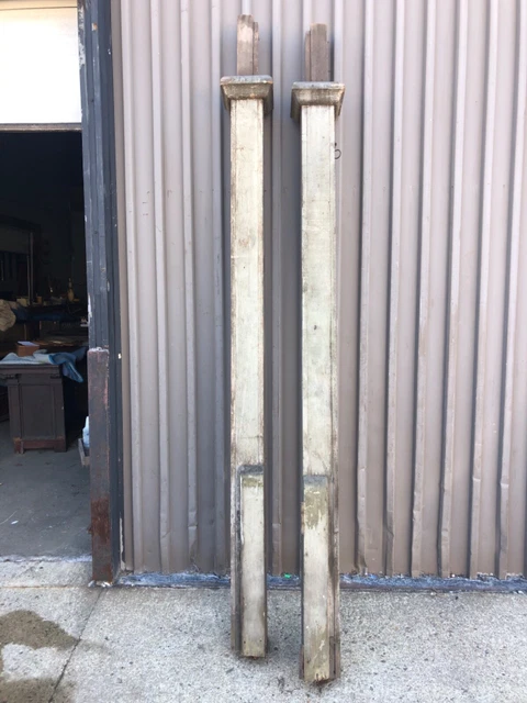 c1870 pair antique boxed porch posts BEEFY molded crown 101.5” x 6” sq 13” exten