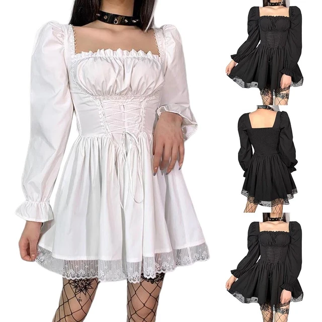 Da Donna, Lunga Maniche Lolita Abito Gotico Manica A Sbuffo Alto Girovita Fascia