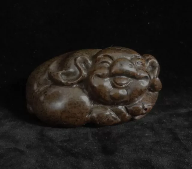 Rare Old Chinese Hand Carving Lovely Pig Natural Brown Jade Statue