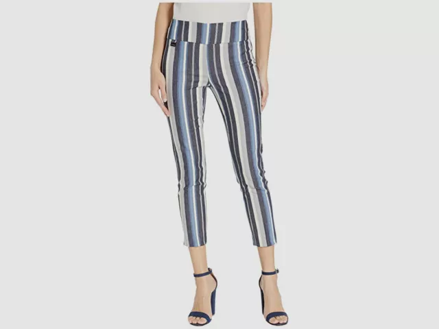 $187 Lisette L Montreal Women's Blue Armada Stripe Thinny Crop Pants Size 10