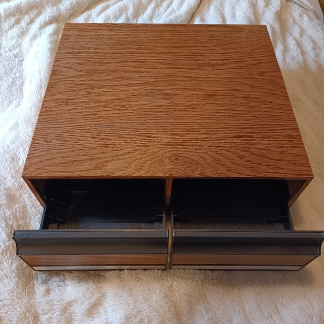 VINTAGE VHS TAPE Holder Faux Wood 2 Drawer Storage Case Holds