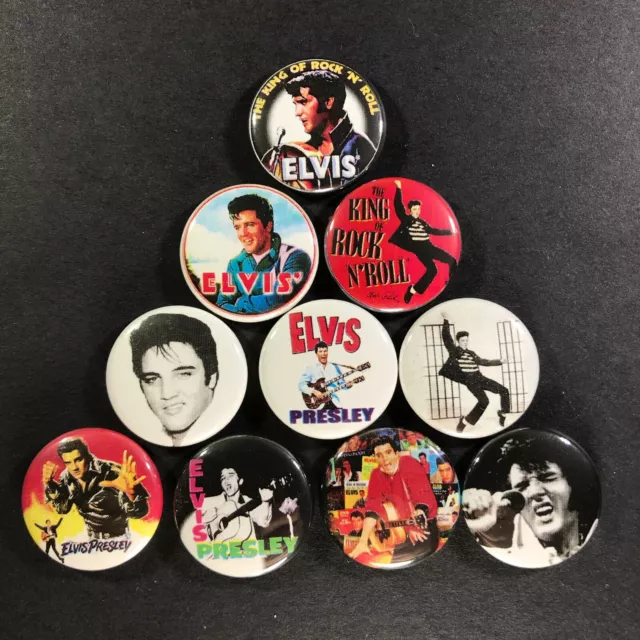 Elvis Presley 1" Button Pin Set (10 Total) The King of Rock N Roll Singer