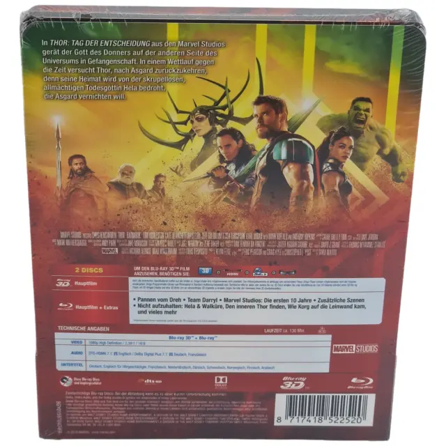 Thor:Ragnarok Blu-ray 3D +Blu-ray Steelbook Limitée Chris Hemsworth 2018 Zone B 3