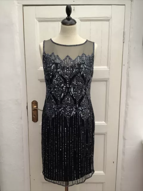 BNWT PISARRO NIGHTS Evening Cocktail Special Occasion Black Beaded Dress Size 10