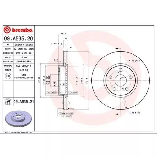 BREMBO Disque de frein pour SUBARU TOYOTA 09.A535.21