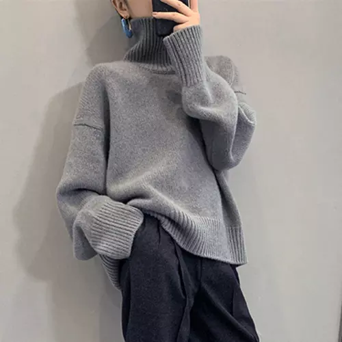 Autumn and Winter New Thick Cashmere Sweater Women's High Collar Top