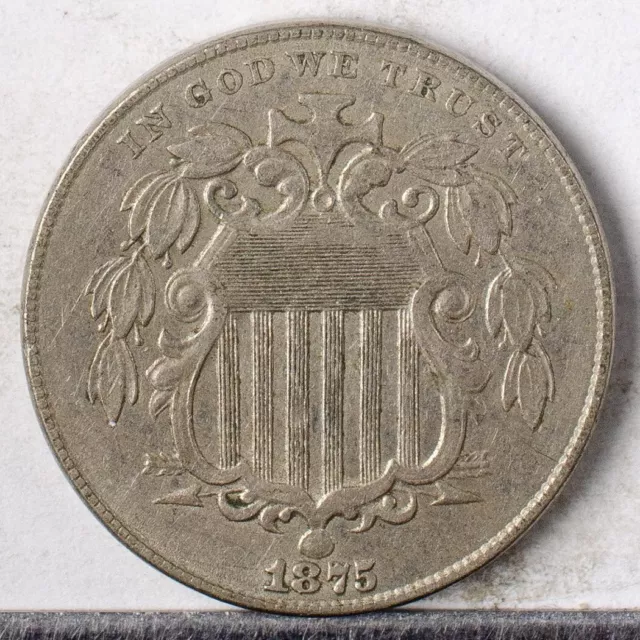 1875 Shield Nickel XF +