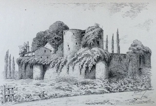 Vue des RUINES du CHATEAU de BLANQUEFORT de MEDOC au 19eme siècle - Gravure 19e