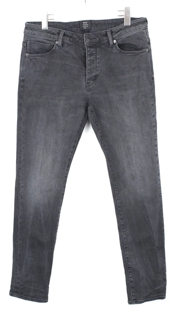 Neuw Lou Slim Jeans Uomo W32/L32 Stretch Bottoni Sbiadito Effetto Denim Scuro