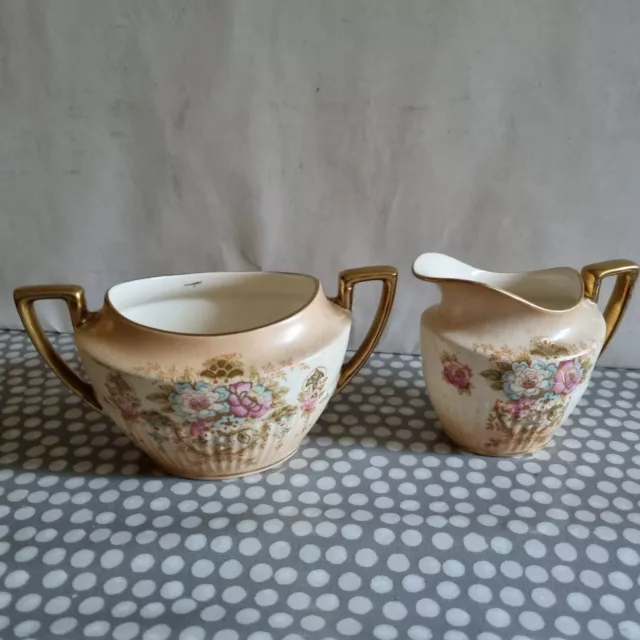 Vintage Crown Devon Fieldings Queen Anne "Don" Sugar Bowl & Creamer