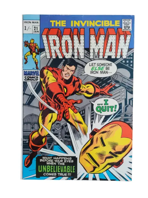 Invincible Iron Man #21 1970 Key Ultra Rare/Htf Uk Price Variant + Miscut Back!!