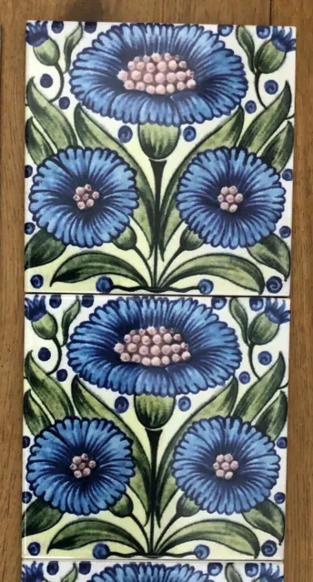 William De Morgan Bedford Park Daisy Kiln Fired Fireplace Tile Set (10 tiles) 3