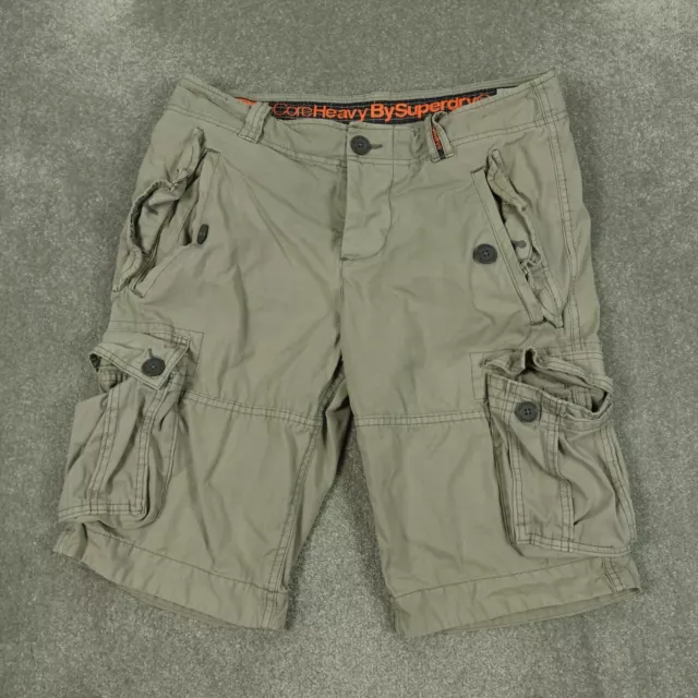 Superdry Mens Cargo Shorts Medium W32 Grey Button Fly Pockets CoreHeavy